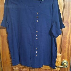 Navy Blue Button-Down Blouse